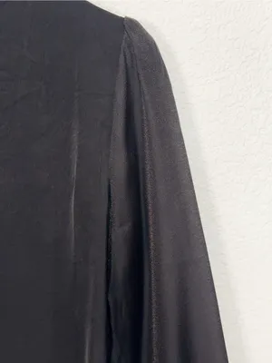 Miss Sparkling Black Satin Surplice Wrap Blouse Draped Long Sleeve Elegant Top thumbnail 7