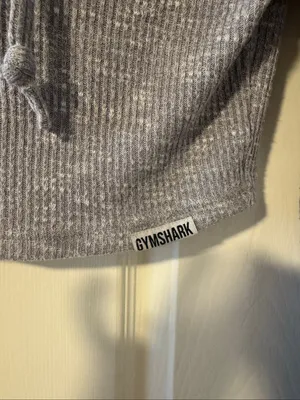 Gymshark Grey Marl Ribbed Knit Cropped Hoodie Women’s Medium Thumbholes thumbnail 2
