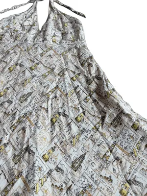 J. Crew White Gold Nautical Map Print Halter Midi Dress Plunging Size 14 Women's thumbnail 6