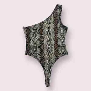 Snakeprint One Shoulder Tank Bodysuit Large Tan thumbnail 2