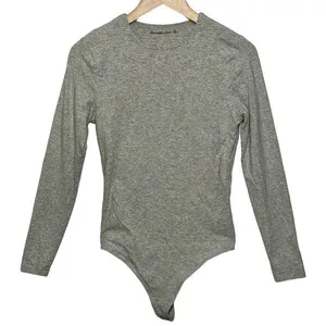 Abercrombie & Fitch Heather Gray Grey Cotton Crew Neck Long Sleeve Bodysuit Sz M thumbnail 1