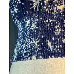 Celestial Navy Blue‎ Velvet Star Print Midi Dress V-Neck Slit Small thumbnail 4