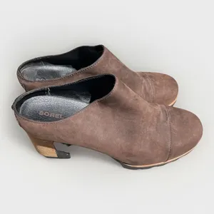 SOREL Addington Mule Boot Women 9 Slip Block Heel Brown Leather Shoes Boho thumbnail 4