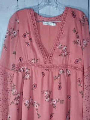 Abercrombie & Fitch Coral Floral Mixed Print Boho Festival Mini Babydoll Dress thumbnail 4