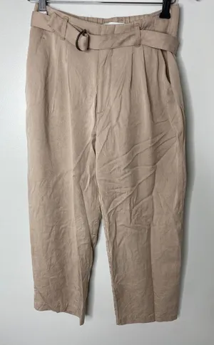 Abercrombie Tan Neutral Belted Pleated Wide Leg Cropped Trousers Pants S Short thumbnail 1