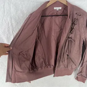 On The Road Mauve Pink Faux Suede Lace Up Zip Front‎ Bomber Jacket thumbnail 12