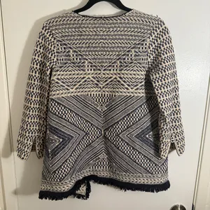 Lucky Brand Geometric Navy and Cream Cardigan Women's Medium VTG thumbnail 5