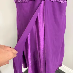 Purple Satin Mesh Lace Trim Chemise Nightgown Lingerie Slip Dress Purple thumbnail 3