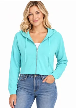 Iris NEW Medium Aqua Blue Cropped Zip Up Hoodie Sweatshirt lightweight NWT thumbnail 1