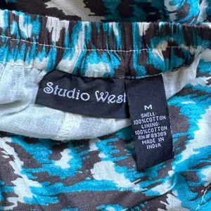 Studio West Womens Teal Brown Romantic Tiered Cotton Midi Skirt Size‎ M Boho thumbnail 4