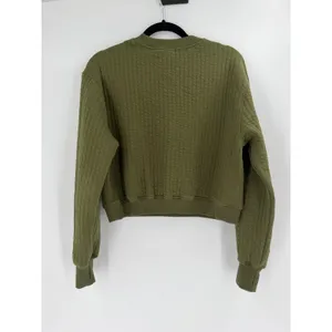 OFFLINE by Aerie Quilted Crewneck Sweatshirt Women XS Olive Green Thumbhole Cozy thumbnail 7