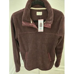 T.S. Women's S Burgundy Teddy Fleece 1/4 Snap Pullover Sweatshirt NWT MSRP $64 thumbnail 1