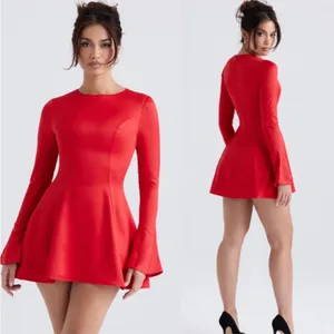 House of CB Sacha Red Satin Mini Dress‎ Long Flare Sleeve Bodycon Womens S thumbnail 2