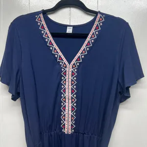 Old Navy Womens Dress Large Embroidered Flutter Sleeve Midi Stretch Boho Western thumbnail 5
