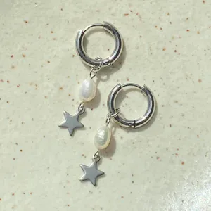 Handmade grunge fairy whimsical y2k style quality pearl star hoop earrings⭐️ thumbnail 3