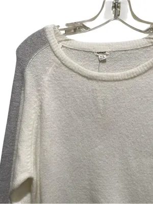 Garage White Gray Stripe Boucle Boat Neck Sweater Long Sleeve Womens Size Medium thumbnail 3