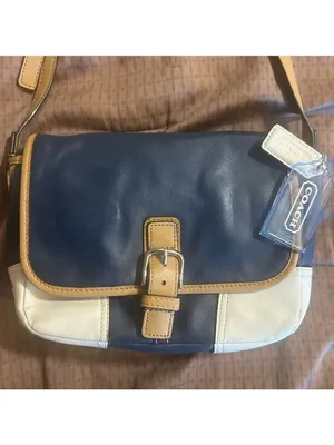 COACH 2014 Hadley Tricolor Colorblock blue tan & white leather crossbody thumbnail 2