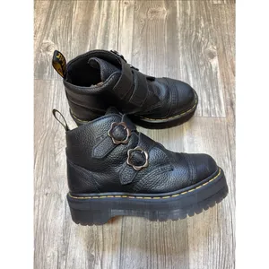 Dr Martens Devon Flower Platform Boots Black Leather Buckle EU39 US8 thumbnail 4