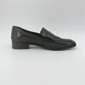 Aldo Black Croc Embossed Leather Penny Loafers Square Toe Flat Shoes Womens 8.5 thumbnail 7