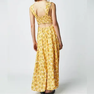 Free People Women’s Rosalee Midi Dress Yellow Combo Sunflowers Floral Print Sz M thumbnail 6