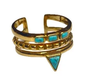 Stella & Dot Turquoise Stacked Stone Adjustable Gold Ring Tribal EUC thumbnail 1