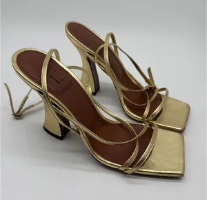 L'Autre‎ Chose Strappy Sandals Womens 36 Gold Metallic Leather Square Toe Italy thumbnail 1