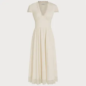 Rihoas Apricot V Neck Lace Maxi Dress thumbnail 13