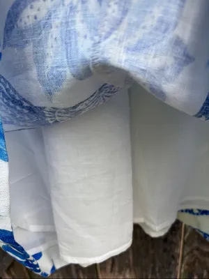 NWT FARM Rio Linen Faux Wrap Floral Birds Dress White Blue Size XS Retail $185 thumbnail 14