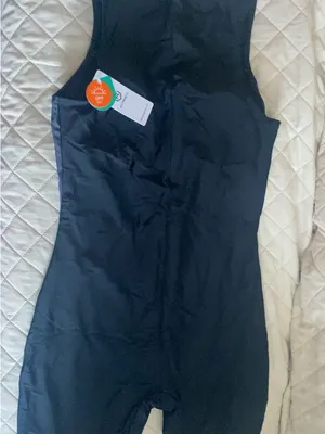 Women's Black One-Piece Front-Zip Swim Suit with Blue Side Panels thumbnail 4