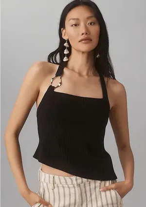Reformation Ramona Asymmetrical Knit Ribbed Halter Tank Top thumbnail 1