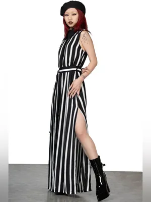 Killstar Black and White Vertical Stripe Maxi Dress thumbnail 2