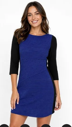 Chaps Plus Womens Striped stretch knit dress blue black stripe size 16 NEW Work thumbnail 1