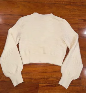 Cream Crew Neck Knitted Sweater with Bell Sleeves thumbnail 3