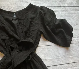Anthropologie Francesca Balloon Sleeved Textured Romper Black Size XS thumbnail 13