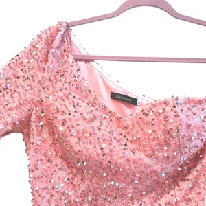 Giffniseti Pink‎ One Shoulder Sequin Fringe High Slit Formal Gown Dress Size M thumbnail 4