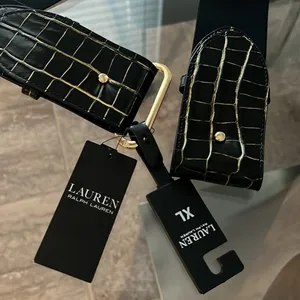 Ralph Lauren Embossed Leather Tab-Stretch Wide Belt Black/Gold NWT Sold Out! thumbnail 2