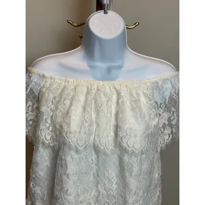 Hollister Lace Off Shoulder Ruffle Crop Top Size M Cream thumbnail 2