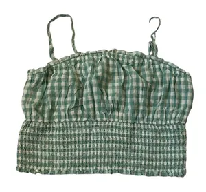 American Eagle Outfitters Medium Check Blue Crop Top Smocked NWT | 5-247 thumbnail 1