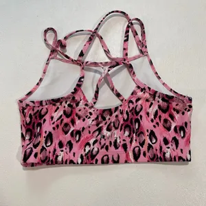 Bloch x Flo Active Girls G12 Pink Leopard Print Dance Crop Top Sports Bra thumbnail 3