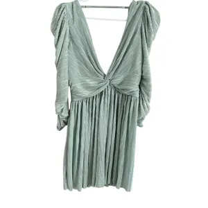 Sabina Musayev Green Wrap Dress with Puff Sleeves thumbnail 3