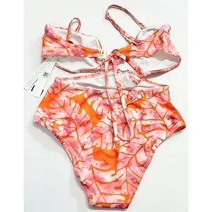 Aqua X STUDIO 189 One Piece Swimsuit Extra Small‎ Batik Leaf Cut Out NEW thumbnail 3