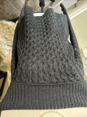 American Eagle Vtg Y2K cableknit cotton fold over off shoulder sweater XS thumbnail 5