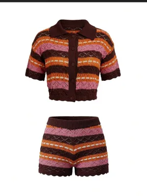 SHEIN Crochet Knit Two-Piece Cardigan & Shorts Set M thumbnail 6