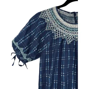 NWT Madewell Embroidered Puff-Sleeve Babydoll Dress Indigo Plaid Size XS Preppy‎ thumbnail 12