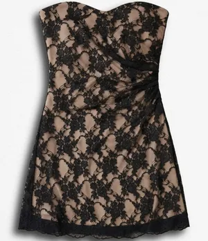 Twenty One Black‎ Floral Lace Strapless Sweetheart Mini Dress Nude Lining Small thumbnail 1