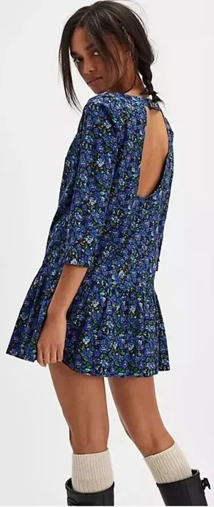 NEW $128 Free People The Avenue Mini Dress Floral Cotton L thumbnail 1