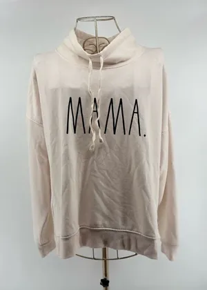 Rae Dunn Mama Funnel Neck Pullover Sweatshirt Size Small Cream thumbnail 1