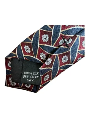 Title Vintage Pierre Cardin Men’s Necktie – 100% Silk Geometric Floral Pattern – Burgundy, Navy & White thumbnail 3