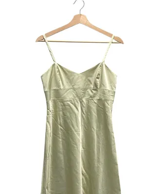 Banana Republic Y2K Satin Midi Dress Lime Size 4 Minimalist Special Occasion thumbnail 6