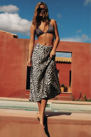 Zara skirt midi satin leopard cheetah animal print flows fitted casual summer thumbnail 6
